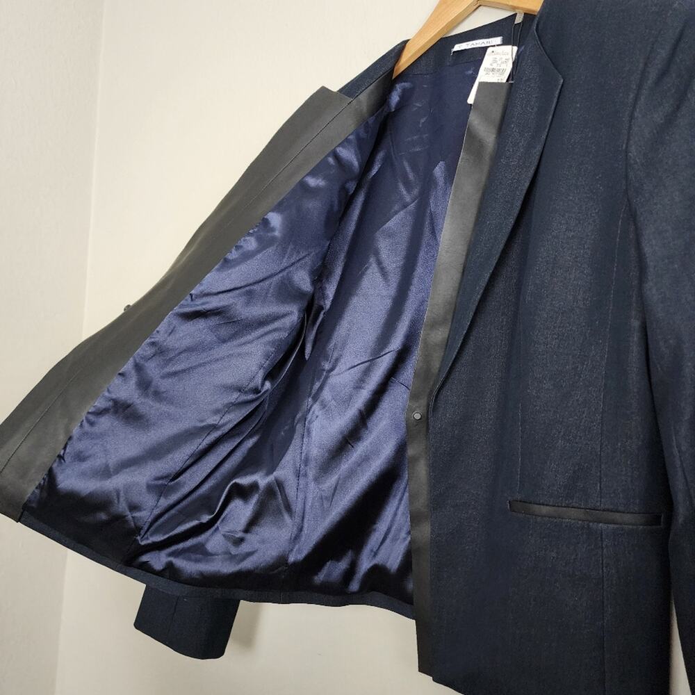 Tahari Griffin Indigo Blue Single Breasted Blazer NWT Faux Leather Trim 12 - Picture 10 of 11